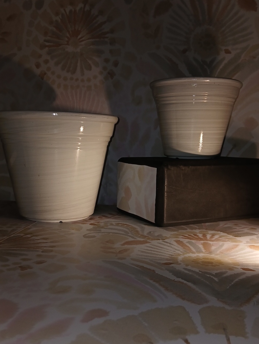 Planter Pot - Cream White Home Art Accent With A Cermaic Like Pattern